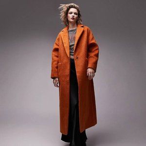 Topshop brushed long coat with patch pockets in burnt orange Size 12